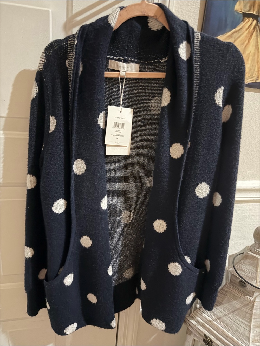 Verve Ami Navy and Cream Polka Dot Open Cardigan